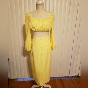 Kourt Canary Yellow CropTop Matching Skirt Size M